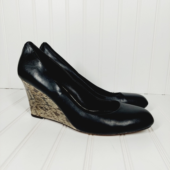 Coach Rileigh Black Leather Almond Toe Snakeskin Wedge Heel - Picture 1 of 10
